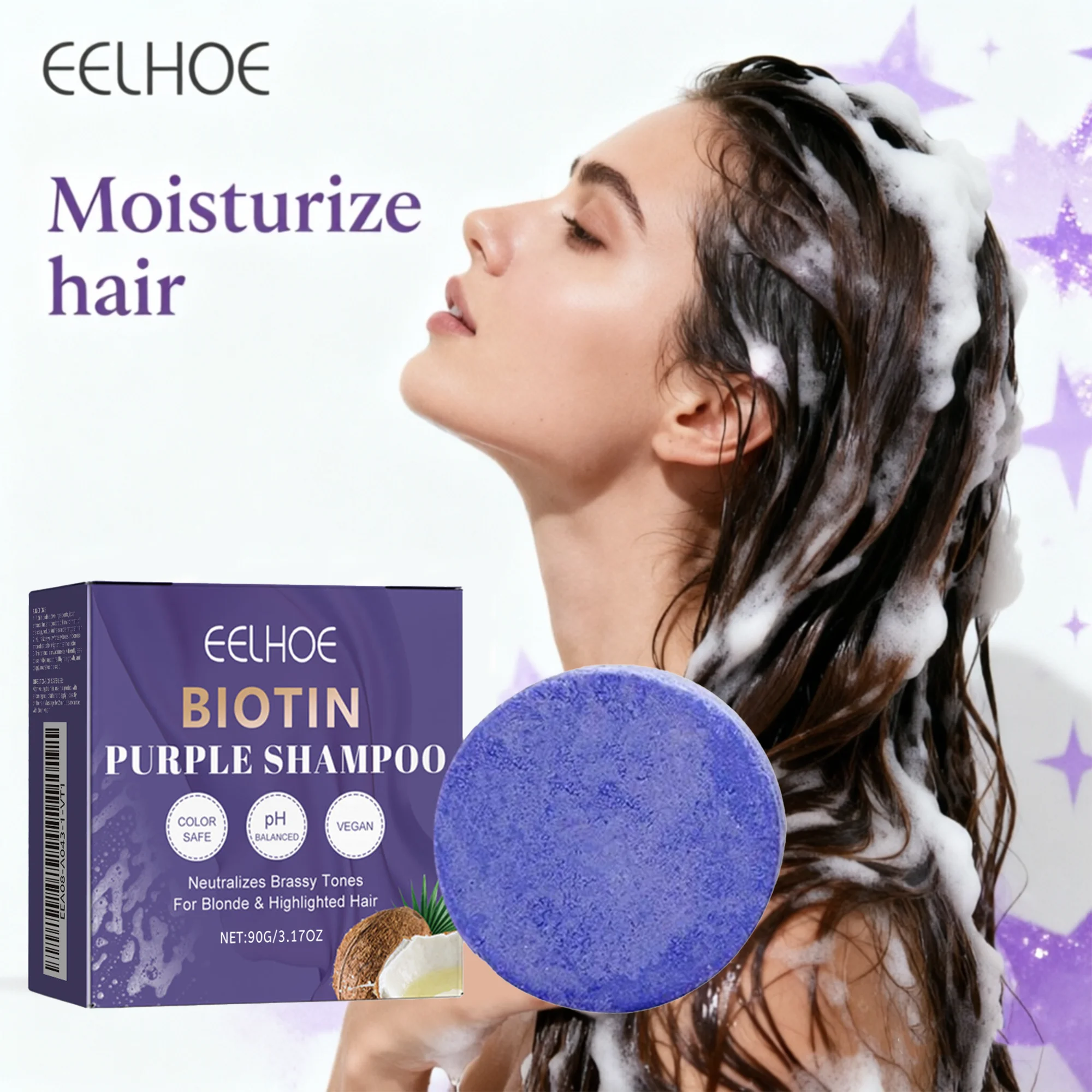 

EELHOE Purple Shampoo Bar Gentle Hair Cleansing Soap For Daily Hair Care Hydrating Moisturizing