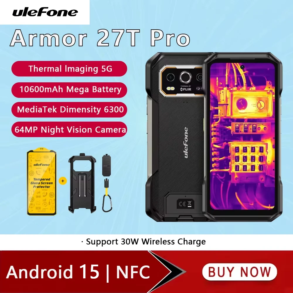 Ulefone Armor 27T Pro 5G Rugged Phone 6.78Inch 24GB RAM 256GB ROM Mobile Phone 10600mAh 64MP Night Camera NFC Smartphone Android