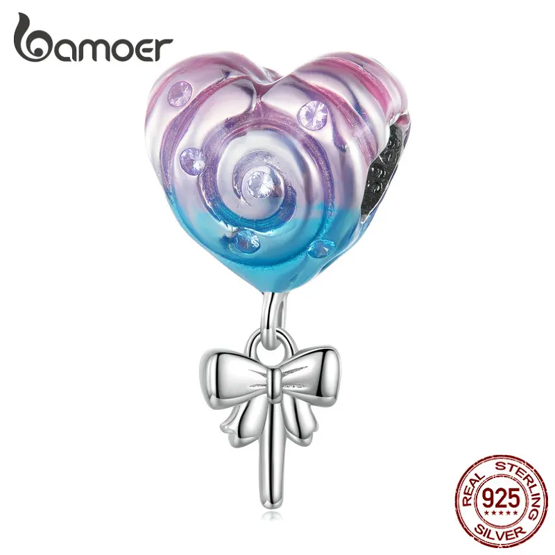 Bamoer 925 Sterling Silver Rainbow Lollipop Beads Charm Sweet Candy Pendants for Bracelet necklace Women Fine Jewelry for Girl