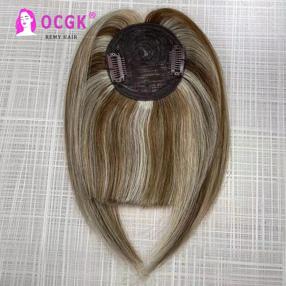 Clip In Bangs Human Hair Topper For Women 100% Human Hair Extensions Clip-In One Piece Blonde Piano Highlight Color Bangs Hair