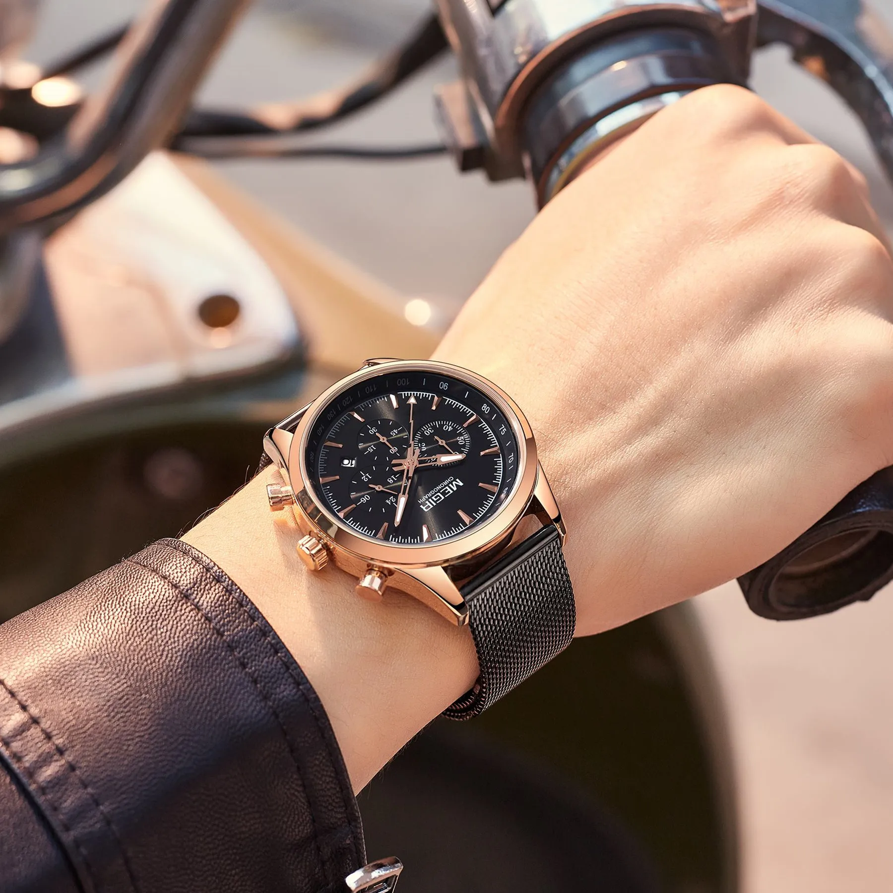 MEGIR Men Wristwatch Luxury Business Watches Mesh Steel Quartz Casual Waterproof Sports Chronograph Clock Montre Homme