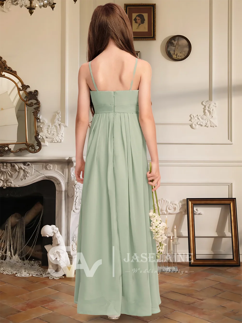 Элегантное платье подружки невесты из шифона длиной до пола, платье с цветочным узором для девочек, трапециевидное платье с каскадными оборками, официальное свадебное платье для девочек