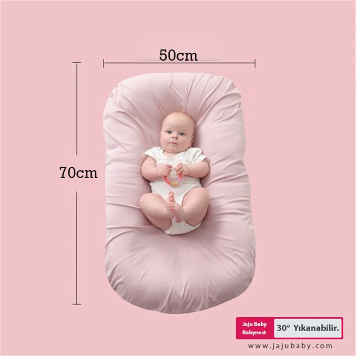 

Handmade Pink Puffy Babynest Luxury Baby Nest 70x55 Cm Mother's Side