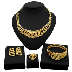 Fashion 18K Gold Plated Women's Party Jewelry Set Simple Elegant Accessory Design Necklace Set of Four Wholesale Price Gifts YLL