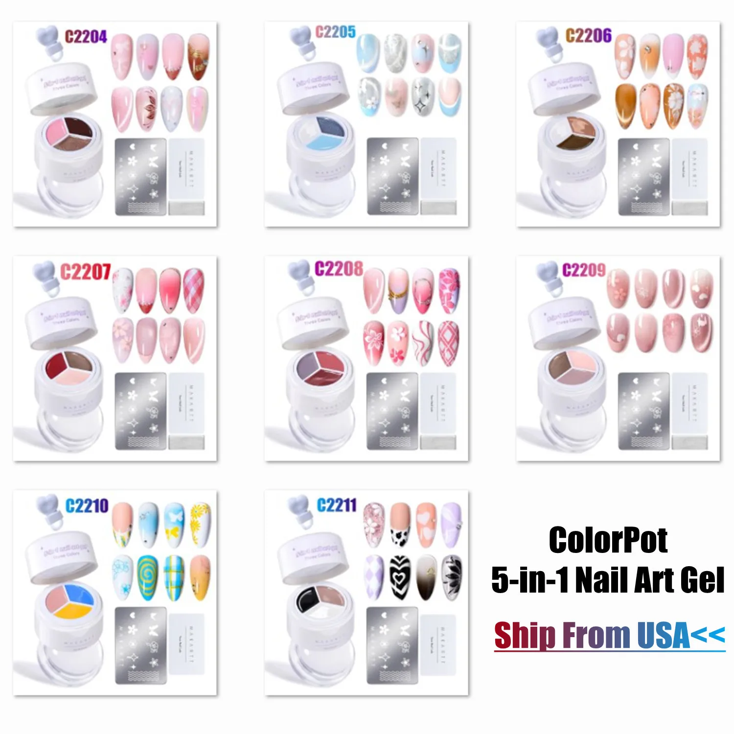 

Makartt 5-in-1 Nail Art Gel ColorPot 3 Colors No Wipe Polish Stamper for Stamping Ombre French Tips Painting Sculpting Home DIY