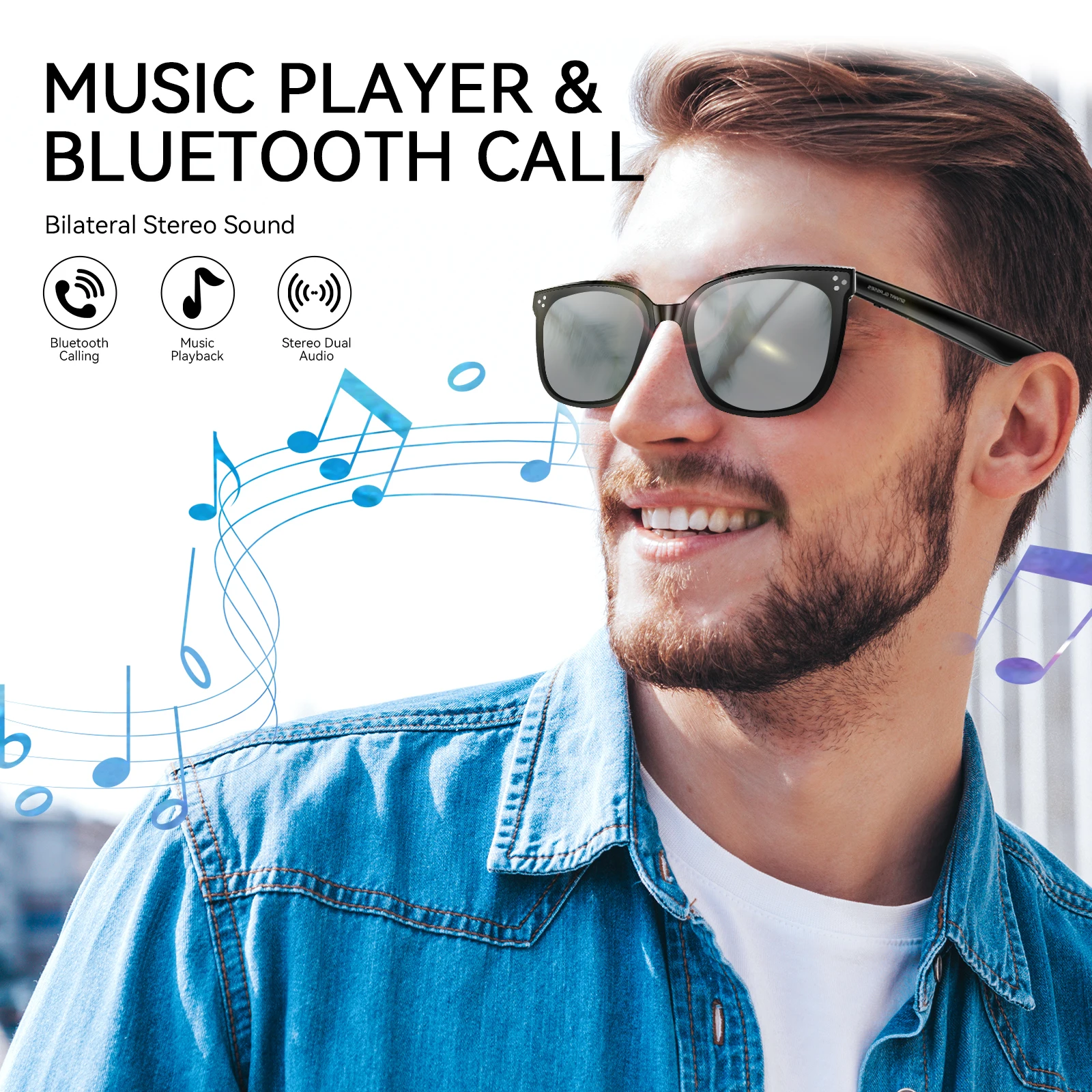 LaNikar Smart Glasses voice control Polarized Bluetooth Sunglasses, Built-in Mic & Speakers Voice Assistant UV Protection Audio