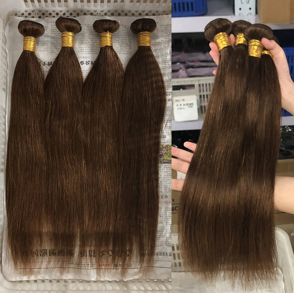 Juego de extensiones de cabello lacio marrón Belextens, 1/3/4 piezas, color #4, brasileño, chocolate, tejido 2