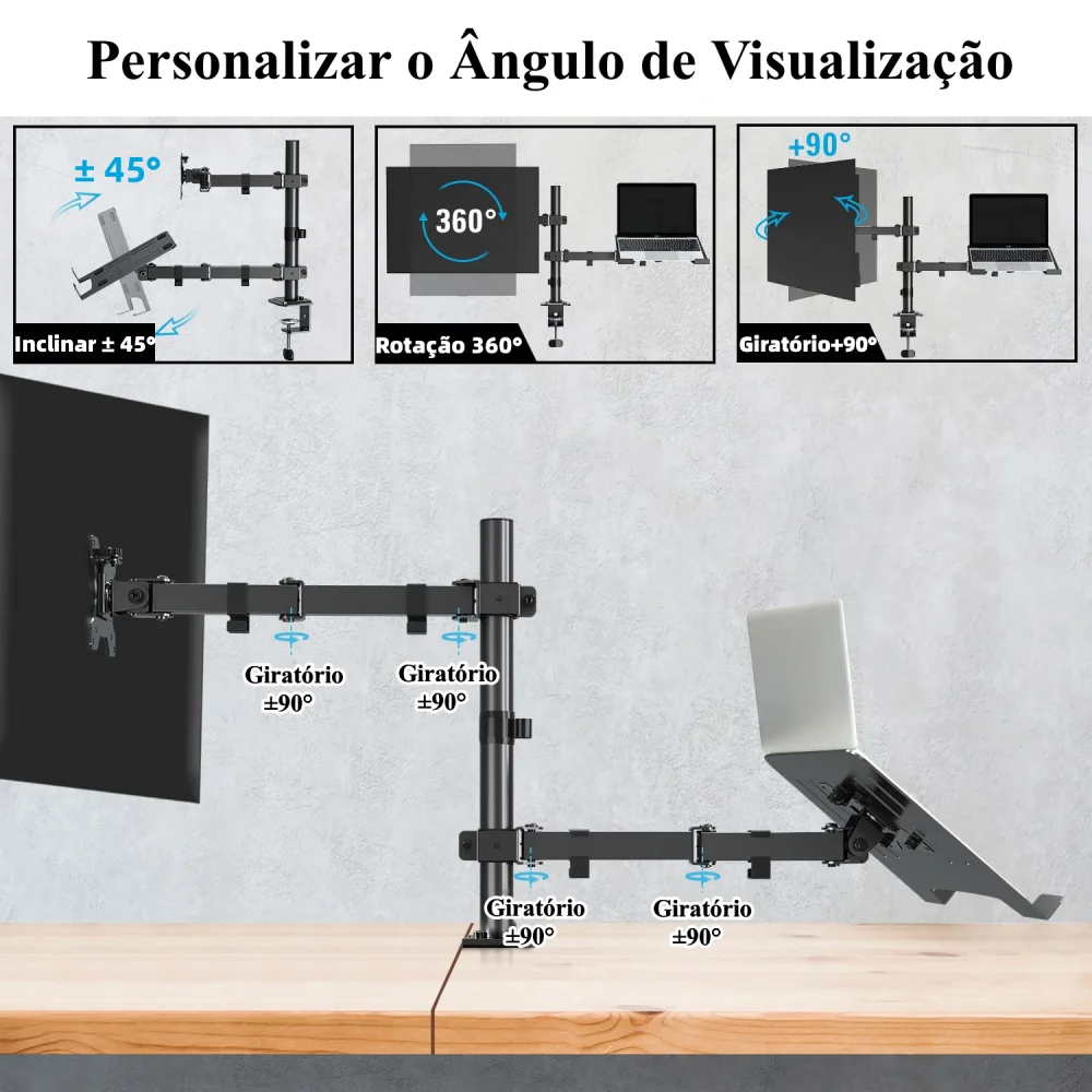 Notebook monitora suporte articulado, suporte 2 tabela, 13 polegadas, 27 polegadas, VESA com ajuste de junta, altura preta para computador