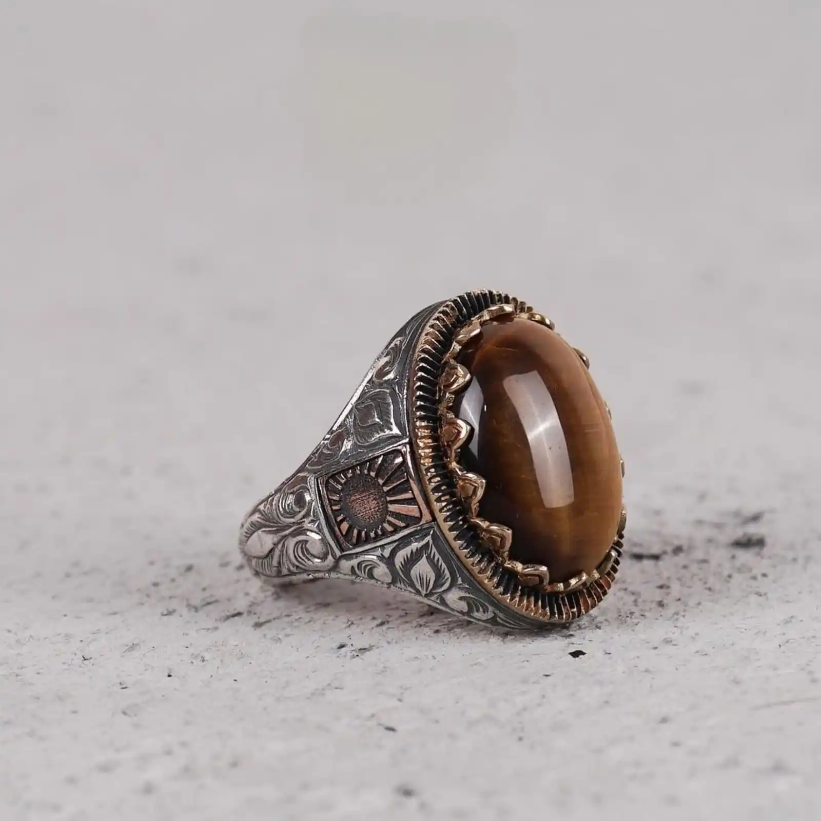 Natural and Unique 925 Sterling Silver Men's Ring with Tiger Eye Stone, Elegance from Nature, Quality Gift for Men, Gift For Her