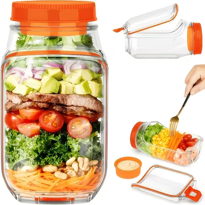 1 unidade de lancheira com abertura lateral para preparar e armazenar salada, recipiente prático para almoço com caixa de temperos, ideal para escritório e viagens.