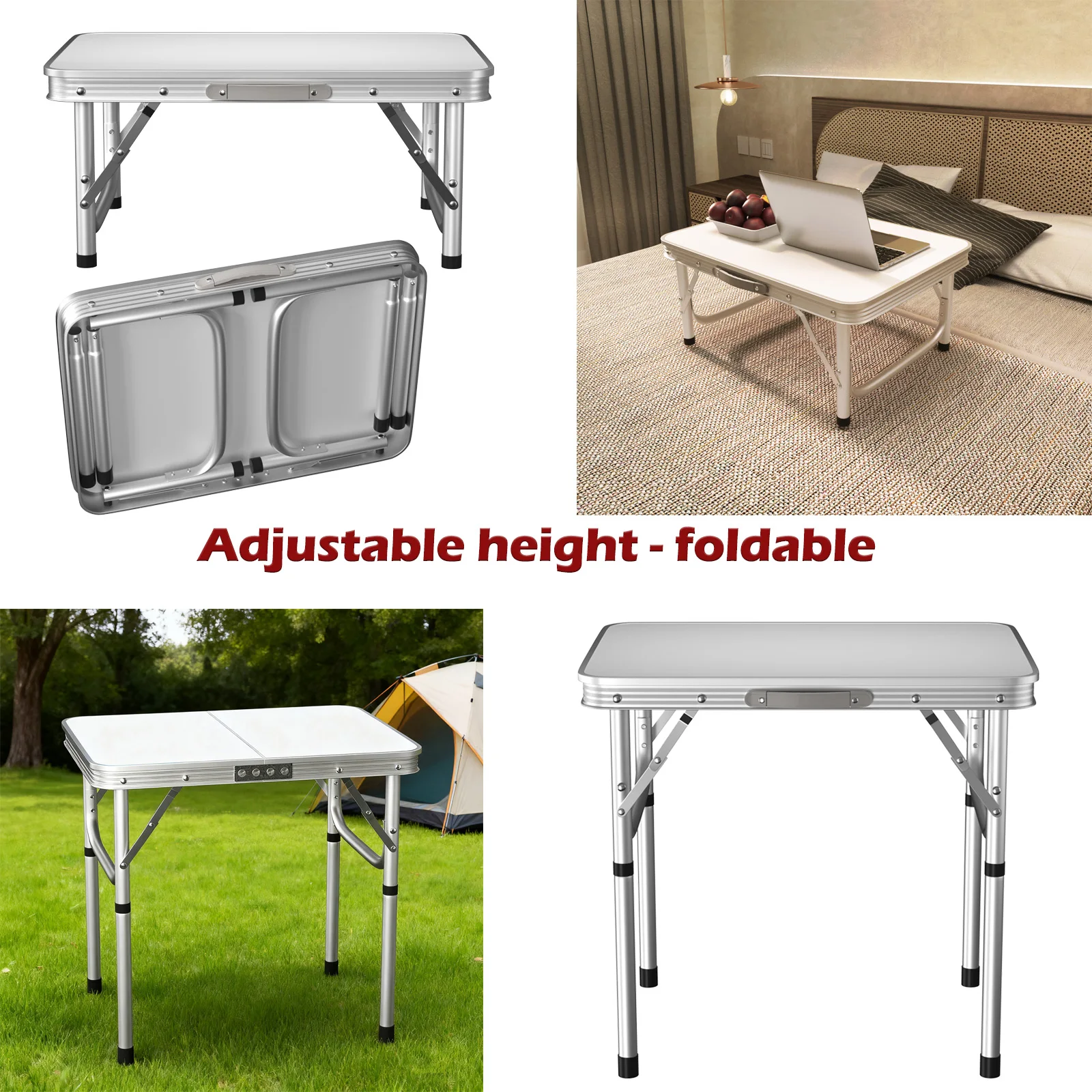 Table de camping pliable, table de pique-nique portable avec 2 hauteurs réglables (20/56 cm), pour jardin, cuisine, travail – Utilisation en extérieur et en intérieur