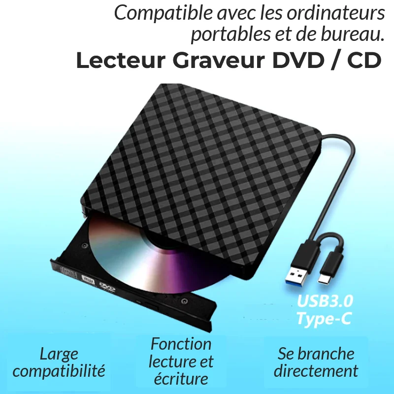 Reproductor de Blu-ray, reproductor grabador de CD/DVD para compatibilidad con todo tipo de computadoras - USB y USB-C - Windows, Mac OS