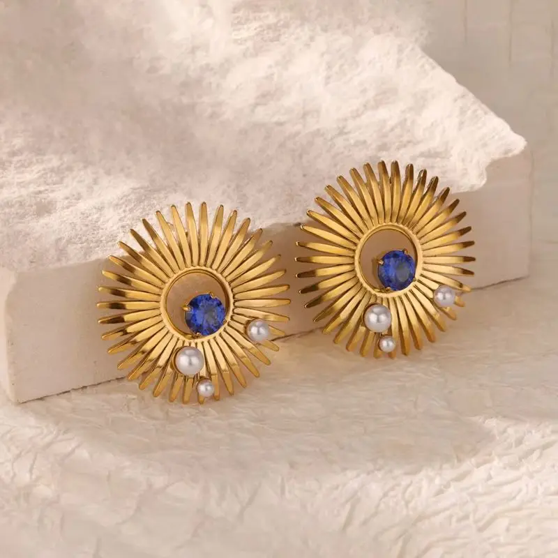 Hollow Super Sunflower Earrings for Women Gold Color Stainless Steel Earrings 2025 Trend Wedding Waterproof Jewelry Gift