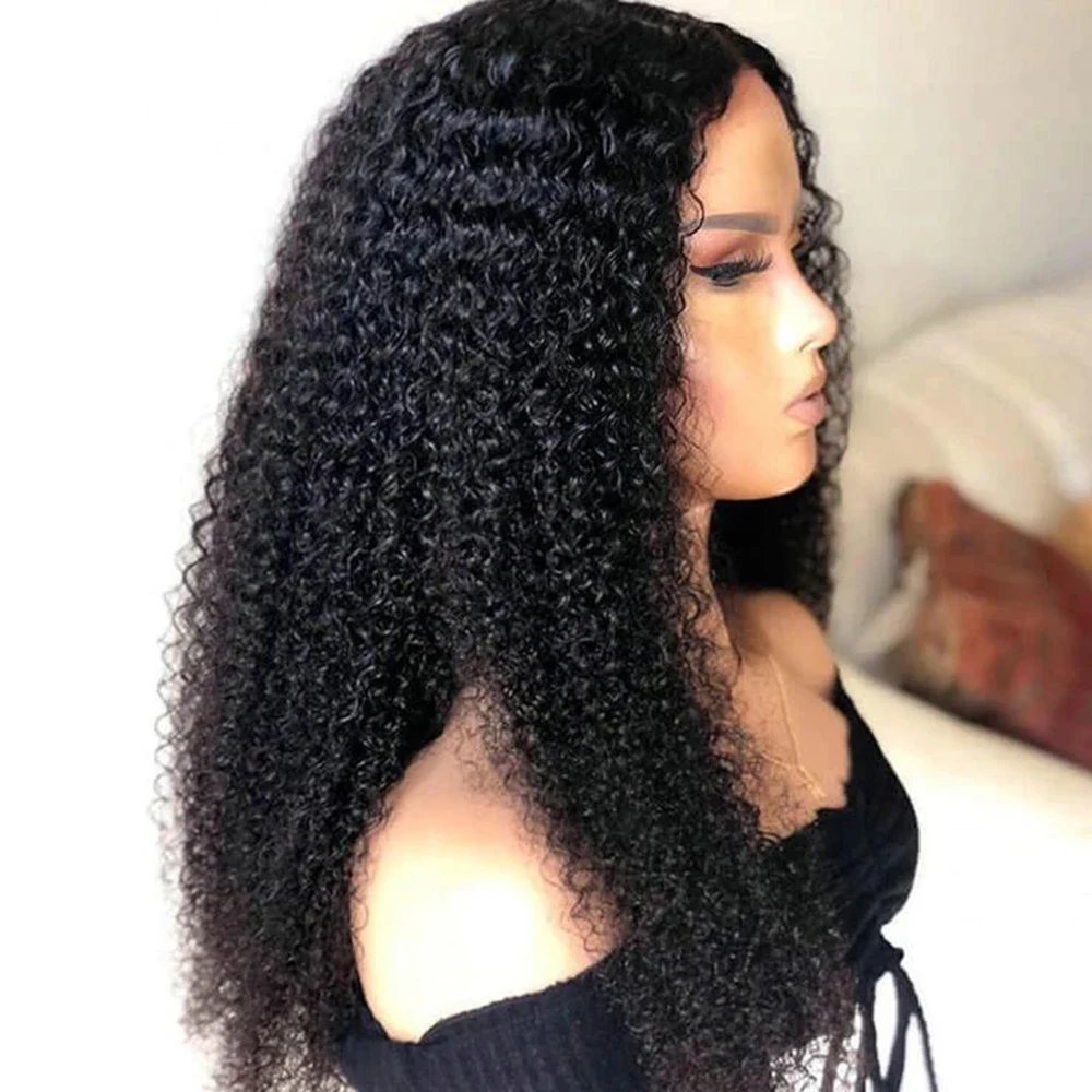 210% Gęstość Kinky Curly Human Hair 13x4 Lace Frontal Wig For Women T Part Closure Wig Brazilian Remy Hair Natural Color