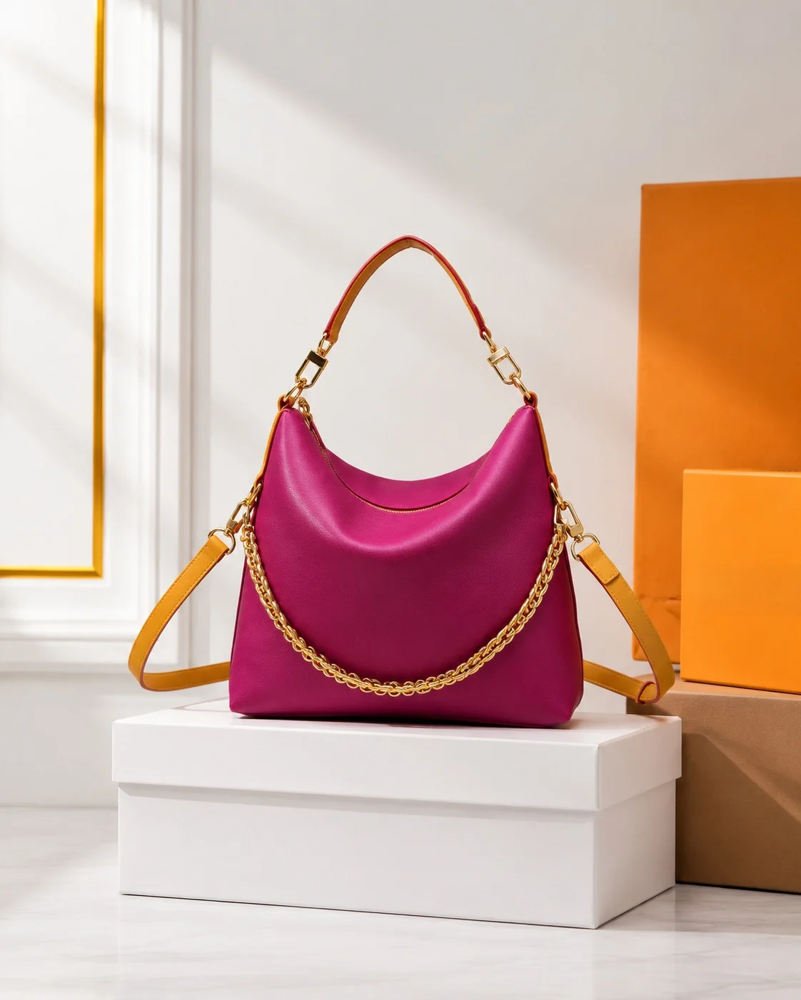 

2026 Fashion New Luxury Women's Bag 26X10X30CM Pink Canvas Contrast Color Large Capacity Hobo Handbag with Shoulder Strap No Box