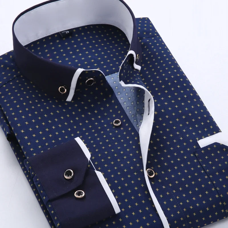 Koszule męskie 2026, eleganckie koszule męskie z długim rękawem, z nadrukiem, slim fit, koszule biznesowe męskie, dropshipping MY199 — zdjęcie 2
