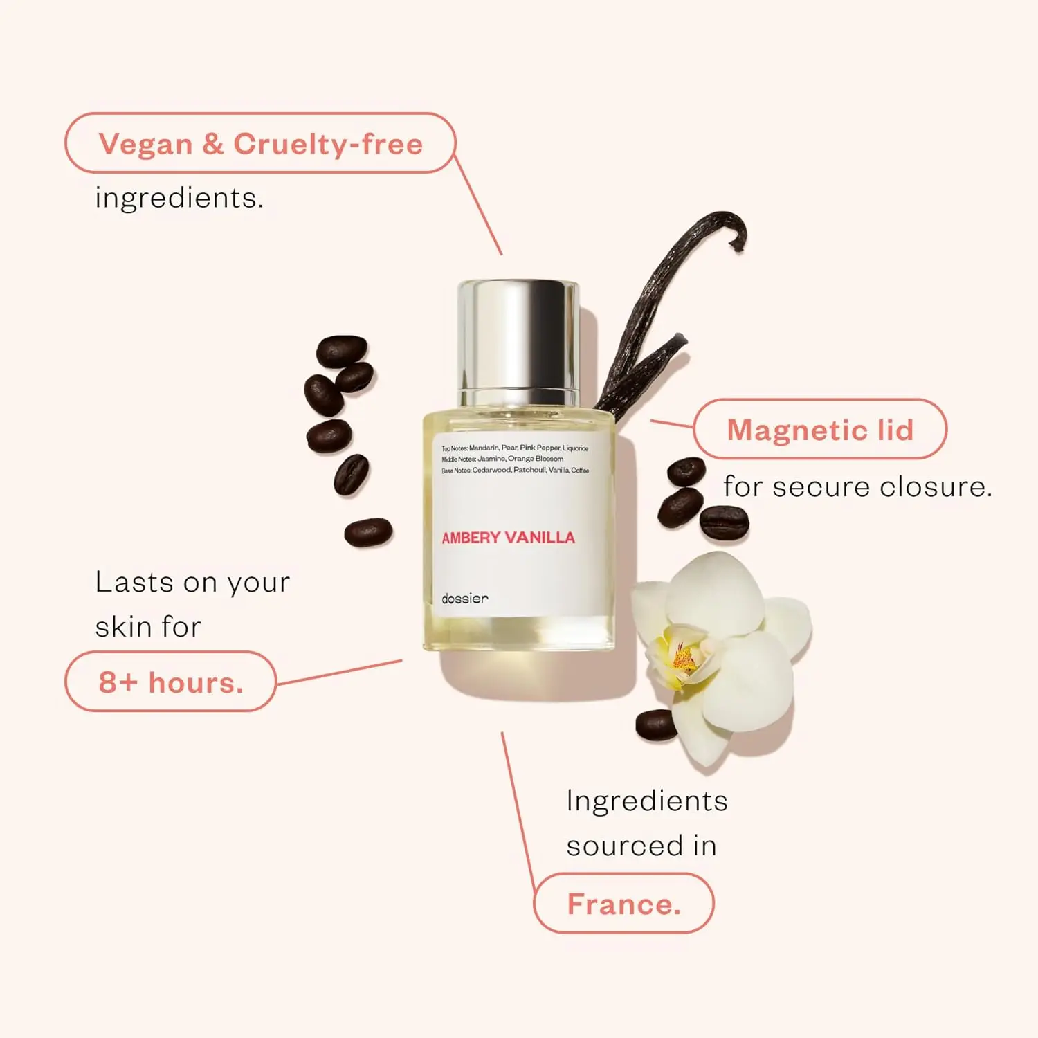 Dossier - Ambery Vanilla 1.7Oz (50ml) - Eau de Parfum - مستوحى من Y S.L's B.lack O.pium - عطر يدوم طويلاً - أنثوي