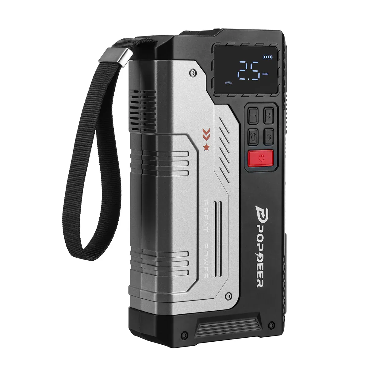 POPDEER PD-JA1 5000A Tragbarer Auto-Starthilfegerät mit Luftkompressor – für 12V Autos, SUVs, Vans & leichte LKWs