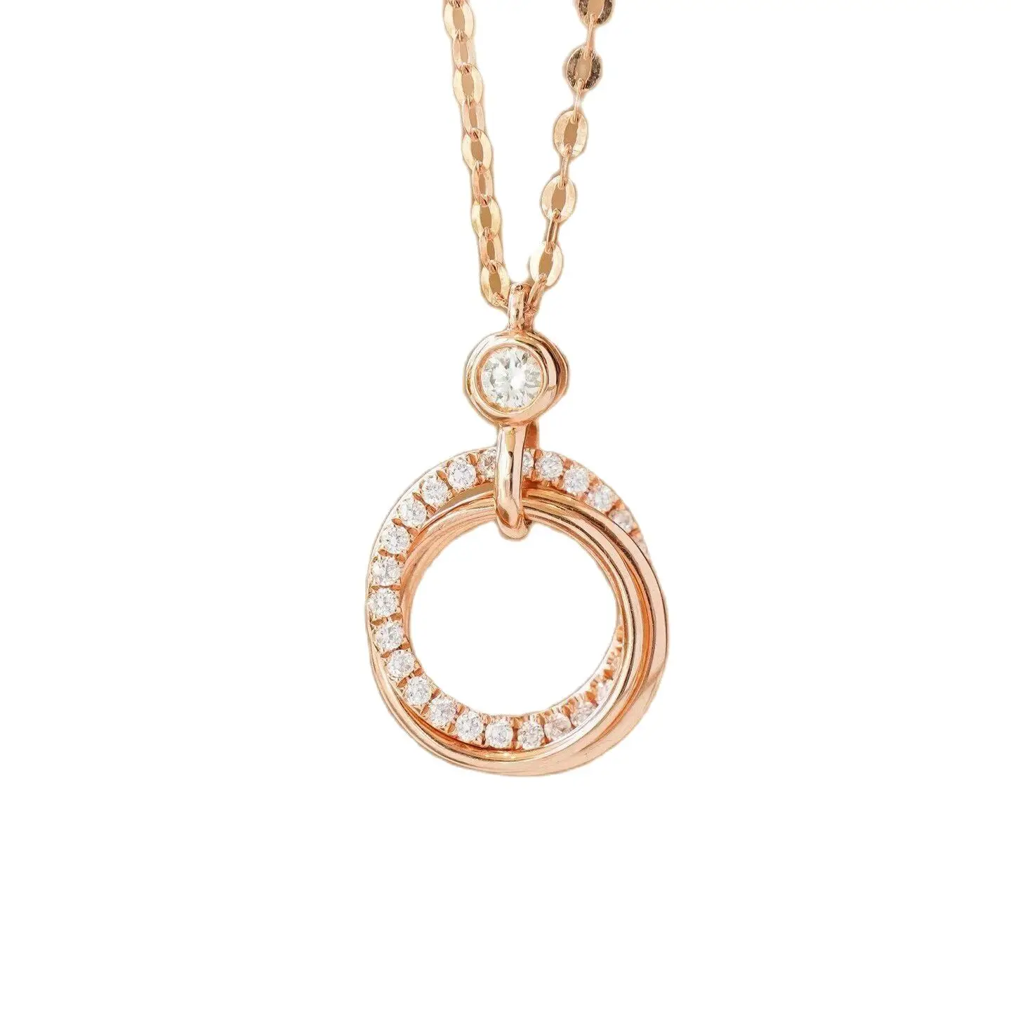 

MADALENA SARARA 18K Gold Triple Circle Pedant Necklace Full Diamond Pave Setting Women Jewelry