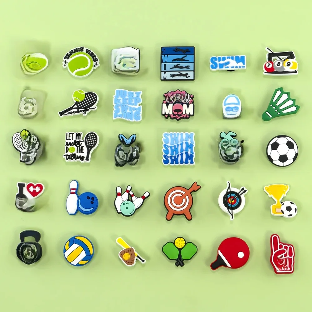 Breloques de chaussures de Sport pour femmes et hommes, 1/30 pièces, basket-ball, Football, Tennis, natation, Archer, Pickleball, décorations de chaussures, broches, boucles, cadeaux