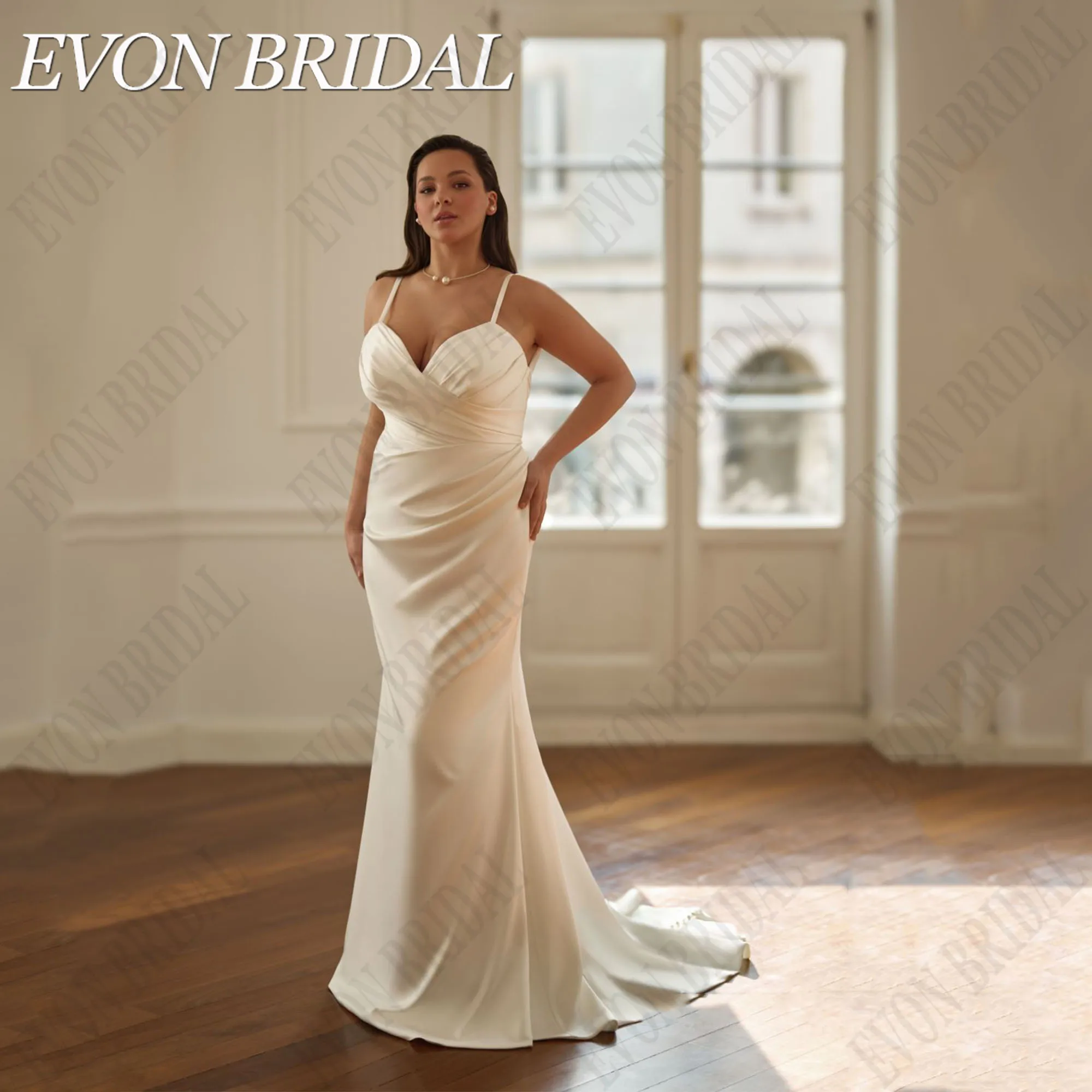 

EVON BRIDAL Plus Size Wedding Dresses Stain Mermaid Bridal Gowns Sweetheart Button Spaghetti Straps Bride Dress 2025 Customized