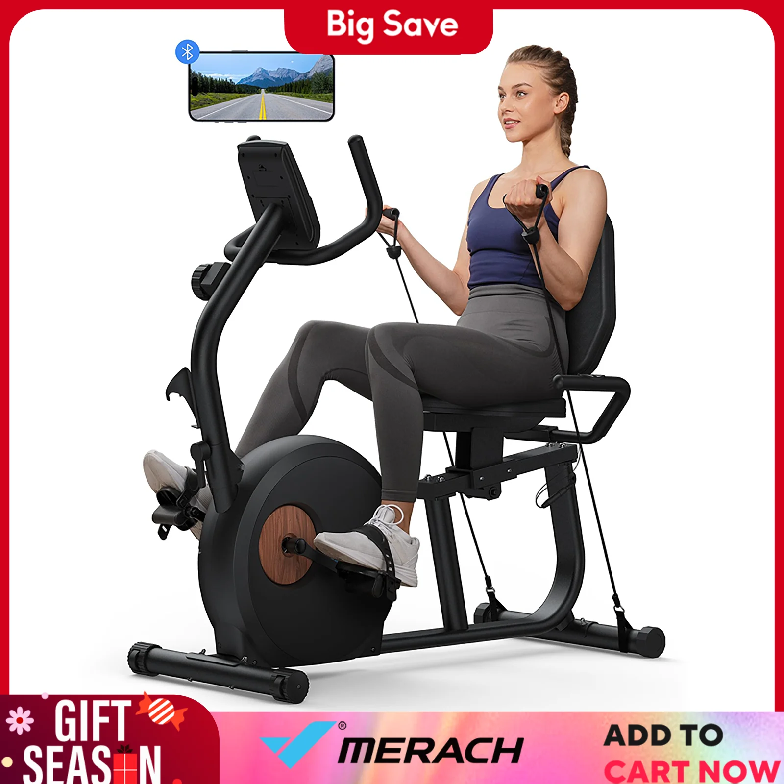 MERACH Recumbent Exercise Bike Home Upgraded Durable Magnetic Stationary Recumbent Bikes Exclusive App Adjustable Comfort Seat