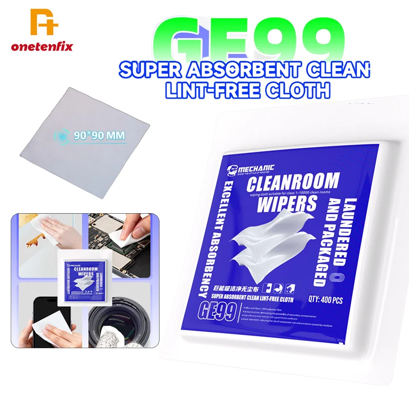 ميكانيكي GE99 سوبر ماصة نظيفة 400 قطعة 9*9 سنتيمتر لينة نظيفة ممسحة فائقة النعومة الألياف للبقع عدسة الهاتف شاشة LCD أداة إصلاح