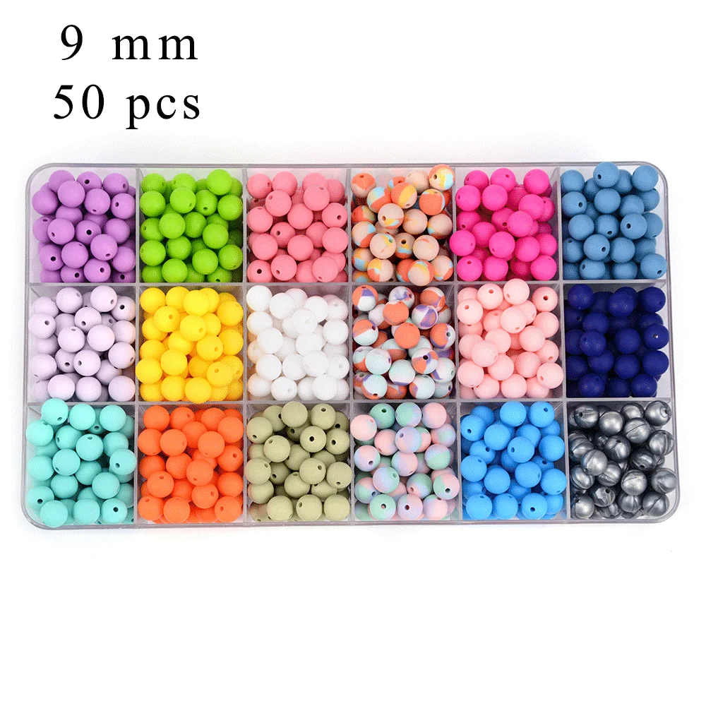 LOFCA-Perles en Silicone de 9mm, Sans BPA, de Qualité Alimentaire, à Mâcher, pour Collier, Bijoux de Bricolage, 50 Pièces/Lot