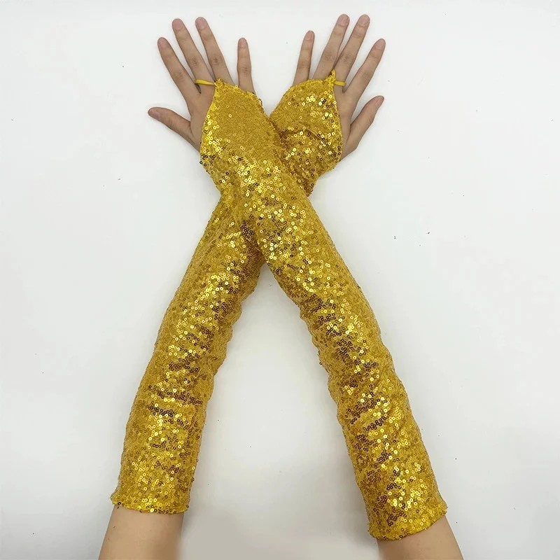 Kobiety Vintage rękawiczki bez palców z cekinami na imprezę Cosplay 50cm długi haczyk palec seksowne rękawiczki klub nocny akcesoria do występów na scenie — zdjęcie 2