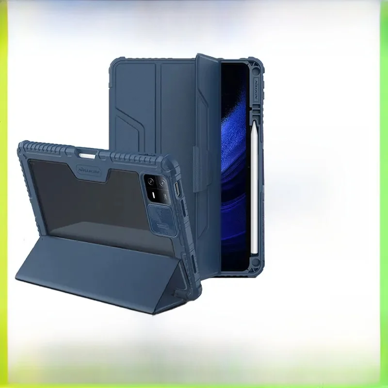 NILLKIN Bumper Leather Case for Xiaomi Pad 6/Pad 6 Pro, Foldable Stand, PU Leather Flip Cover, Auto-Wake/Sleep, Sliding Camera