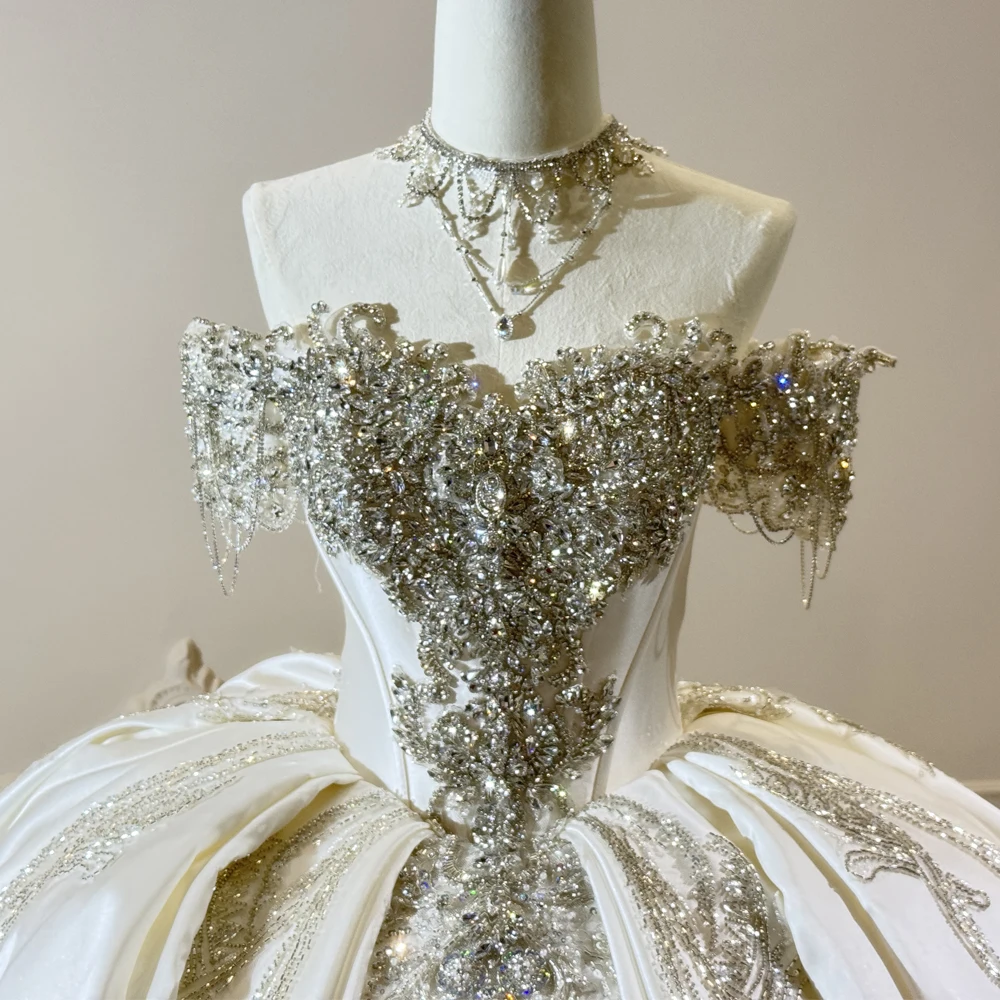 Luxury Bridal Dresses For Weddings Crystal Rhinestone Beading Lace Off The Shoulder Ball Gown Satin Hochzeitskleid Damen