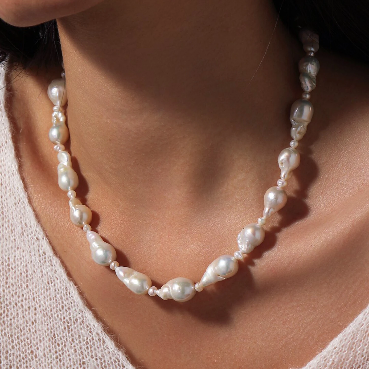 Genuine Baroque Pearl Necklace for Women Natural Irregular Pearls White Gold Plated Lobster Clasp Elegant Jewelry Gift