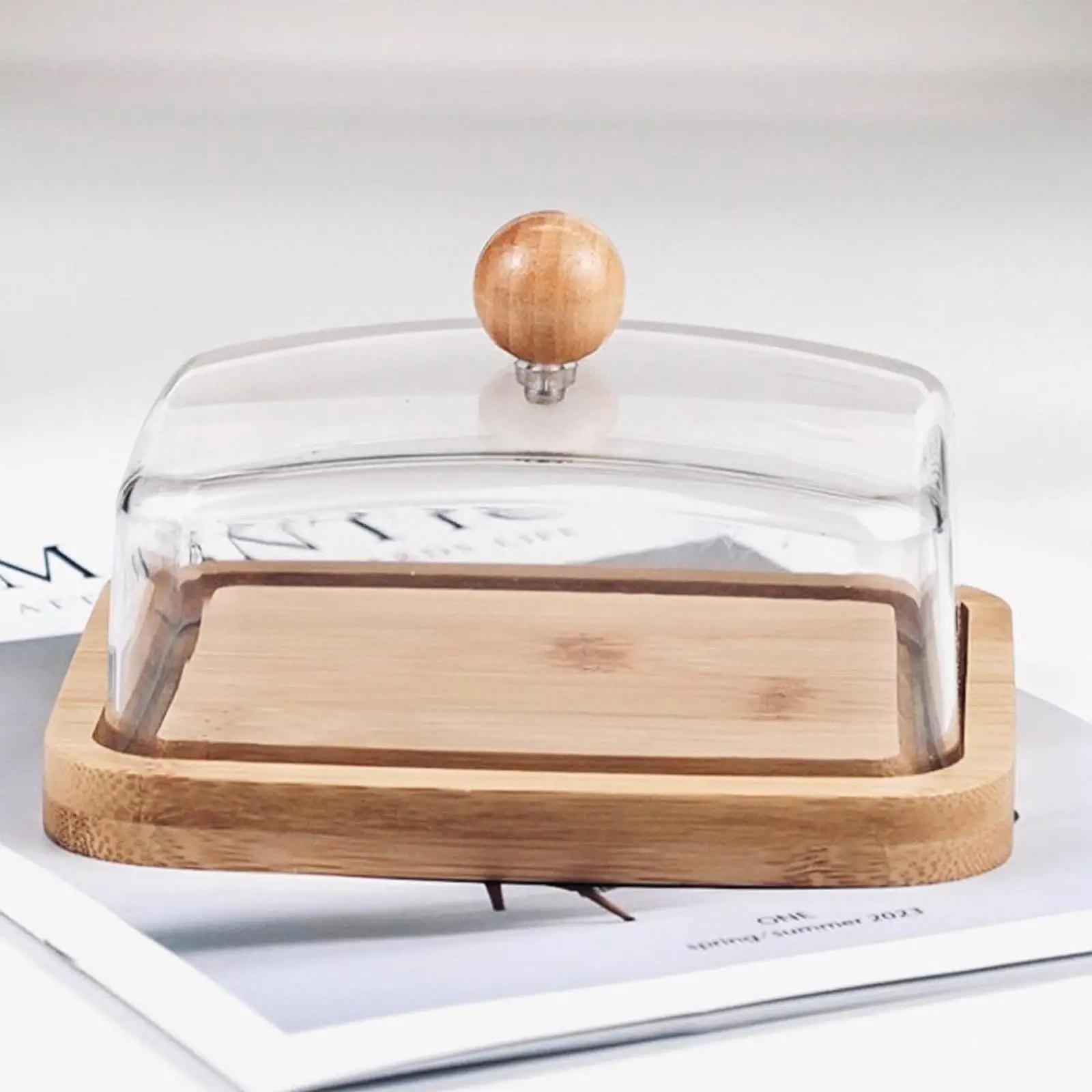 Bambus-Butterschale mit Deckel, minimalistische Butterschale, Küchenaufbewahrung, Butterbehälter, Box für Esszimmer, Kühlschrank, Hotel, Haushalt