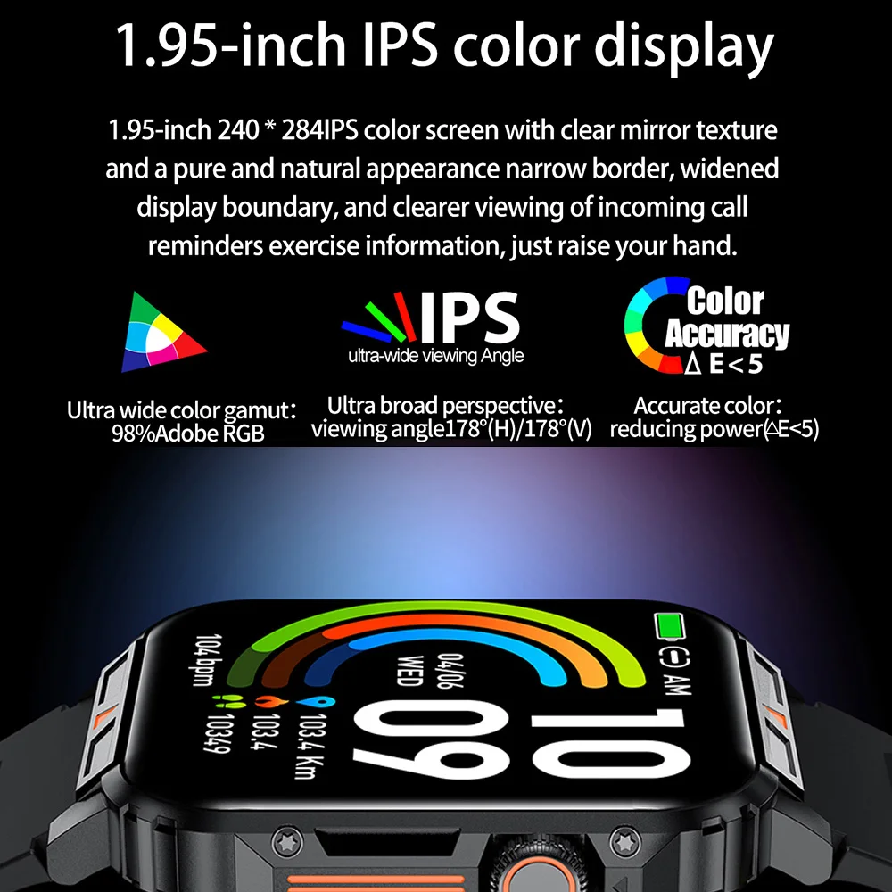 Smartwatch 1.95'' IPS Screen Health Monitoring 340 Big Battery IP68 Waterproof Sport Fitness Android IOS for Men