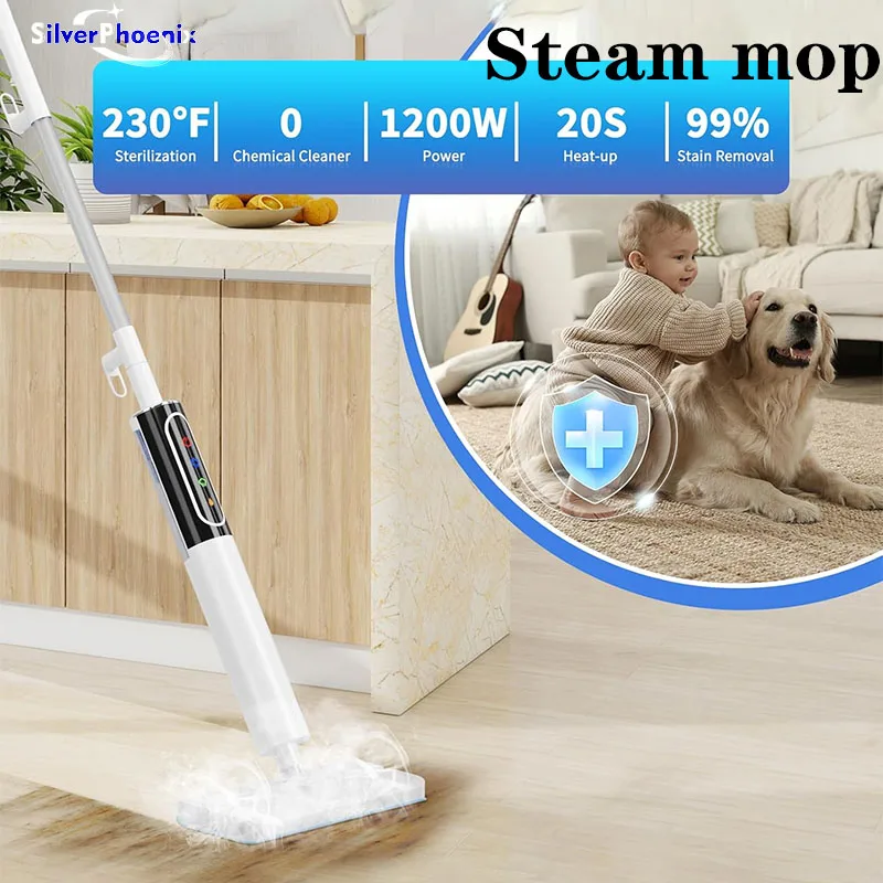 Smart Touch Screen Electric Steam Mop 15S Fast Heating Lightweight Self-Standing Electric Mopping Machine Adjustable Steam Mode