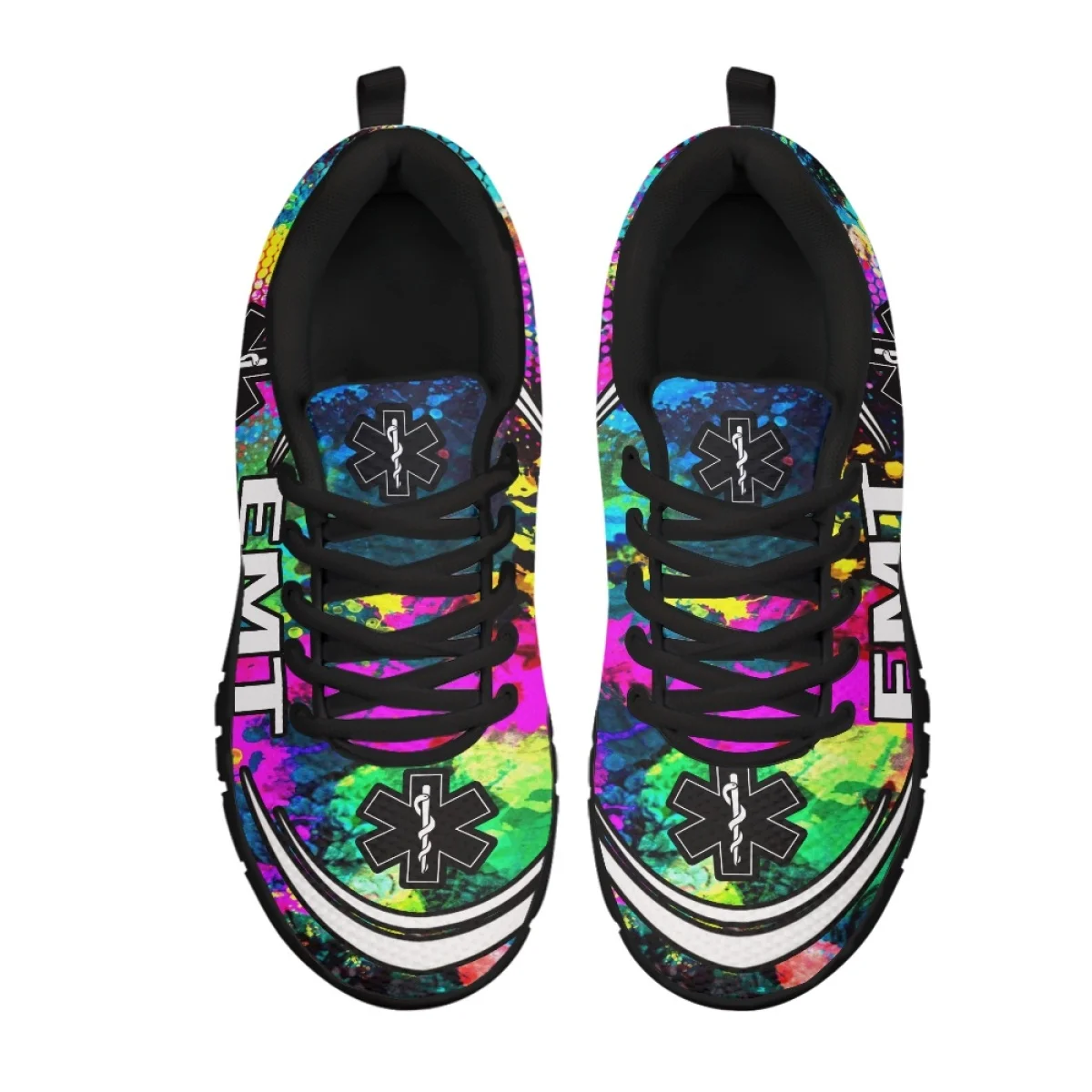 INSTANTARTS Paramedic EMT EMS Tie Dye Pattern Casual Snekaers for Women Wear-Resistant Flat Shoes Ladies Non-Slip Sport Zapatos