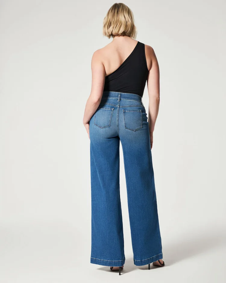 2023 nuovi Jeans elastici in vita da donna moda pantaloni larghi in Denim elasticizzato ad alta elasticità pantaloni Casual femminili S-2XL