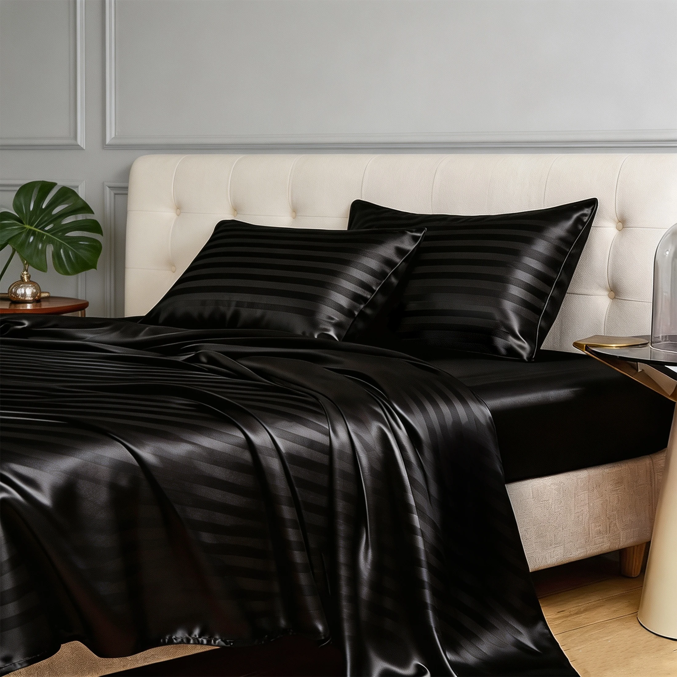 Satin 4-Piece Sheet Set, Silky Skin-Friendly Fitted Sheet, Flat Sheet & Pillowcases, Cool Touch Bed Linen, All Season Bedding, Ideal for Bedroom, Dorm & Apartment, Fall Home Refresh & Back To School Essentials
