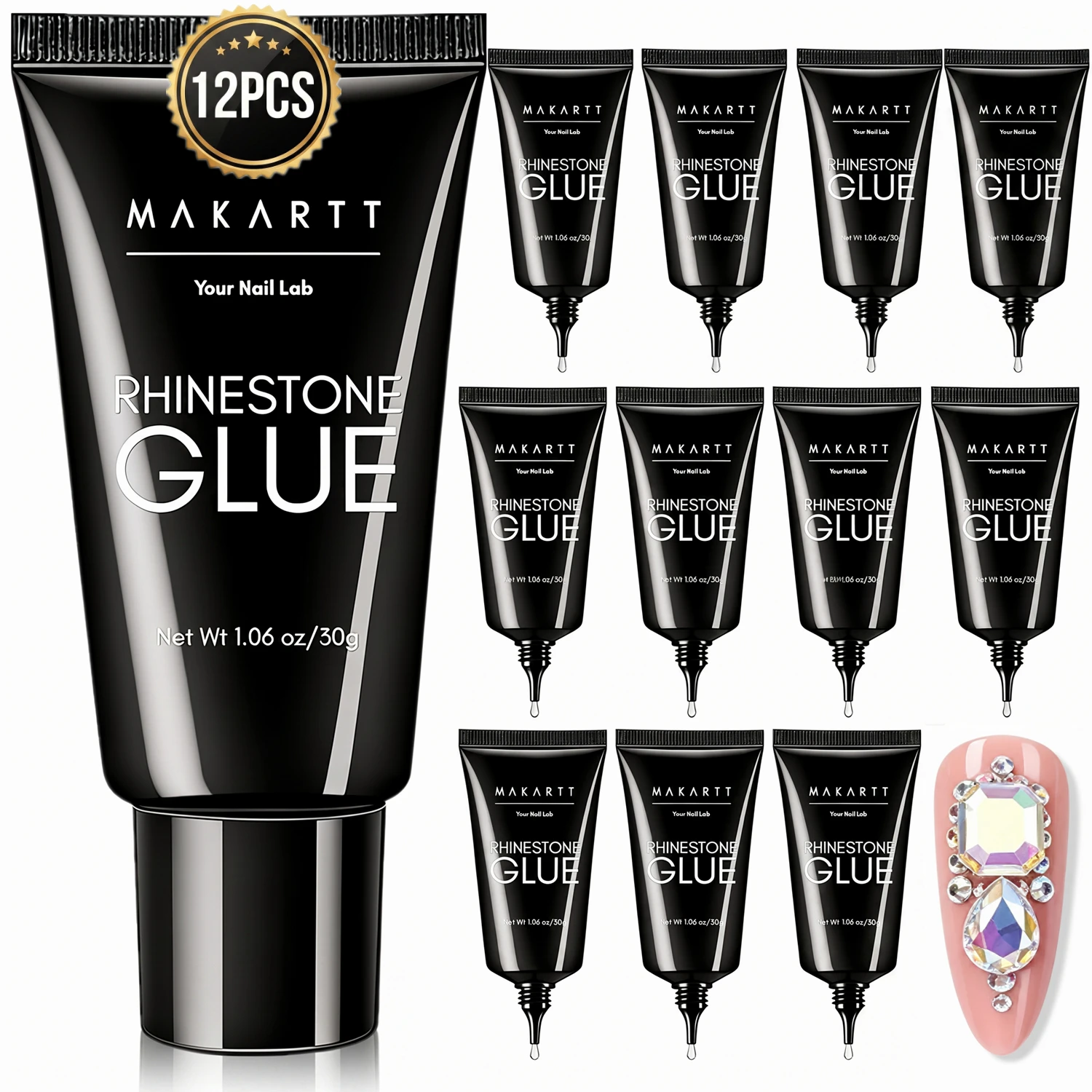 Makartt Rhinestone Glue for Nails - 30ML Super Strong Gel Nail Glue for Nail Salon, 3D Nail Art, and Nail Charm Gem Jewelry