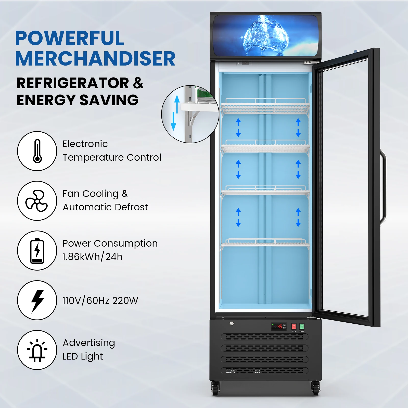 14.8 Cu Ft ETL & DOE Certified Commercial Merchandiser Refrigerator for Beverage,Glass Door Upright Display Fridge with Front LED Light,Large Freestanding Business Cooler for Shop,Restaurant,etc