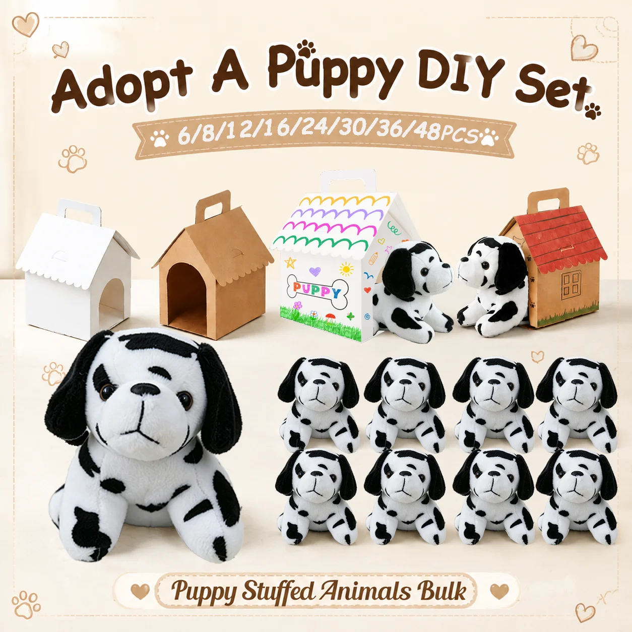 6-48Pcs 4.7Inch Dalmatian Stuffed Animal Bulk Dog Plush Birthday Adopt A Puppy Party Favors Puppy Stuffed Animal Gifts For Kids