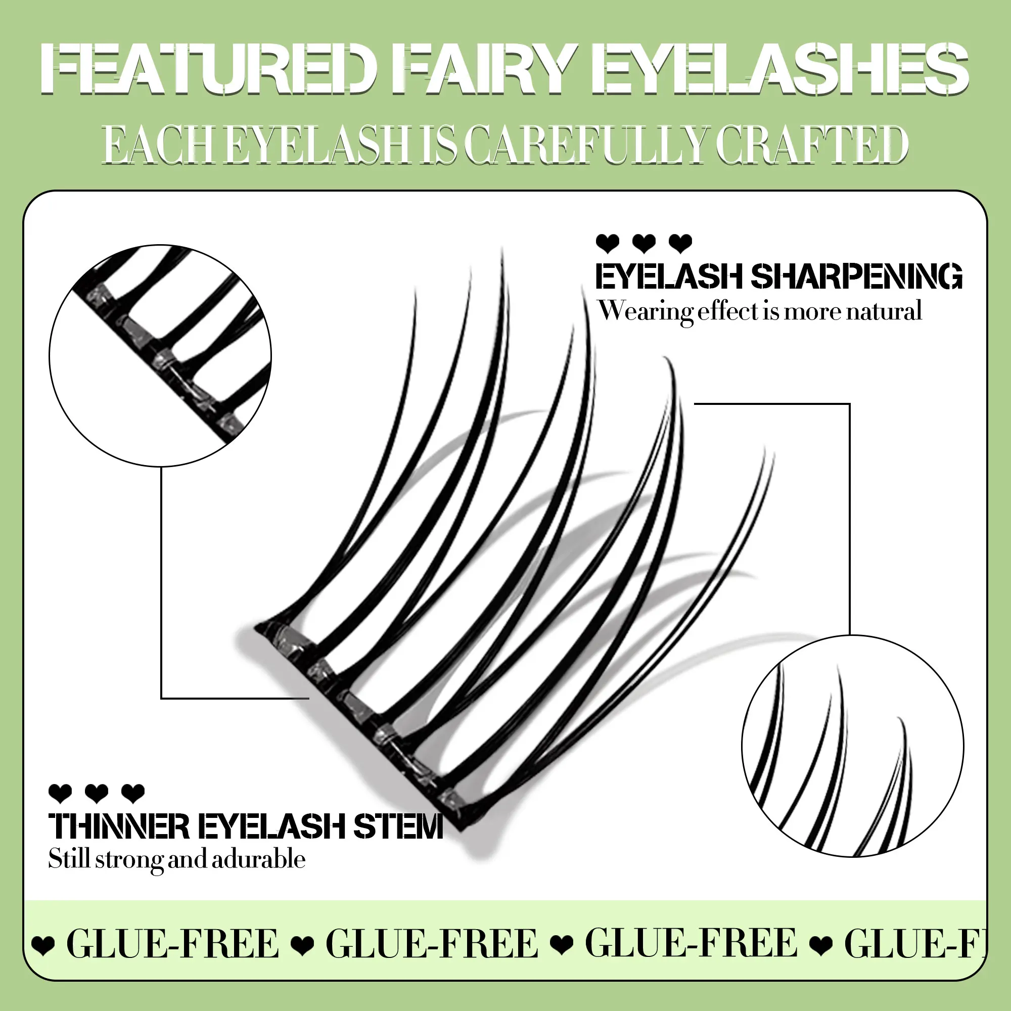 36 grupos de pestañas postizas sin pegamento, estilo anime natural segmentado, dulce y fresco, ultraligero y ultrafino