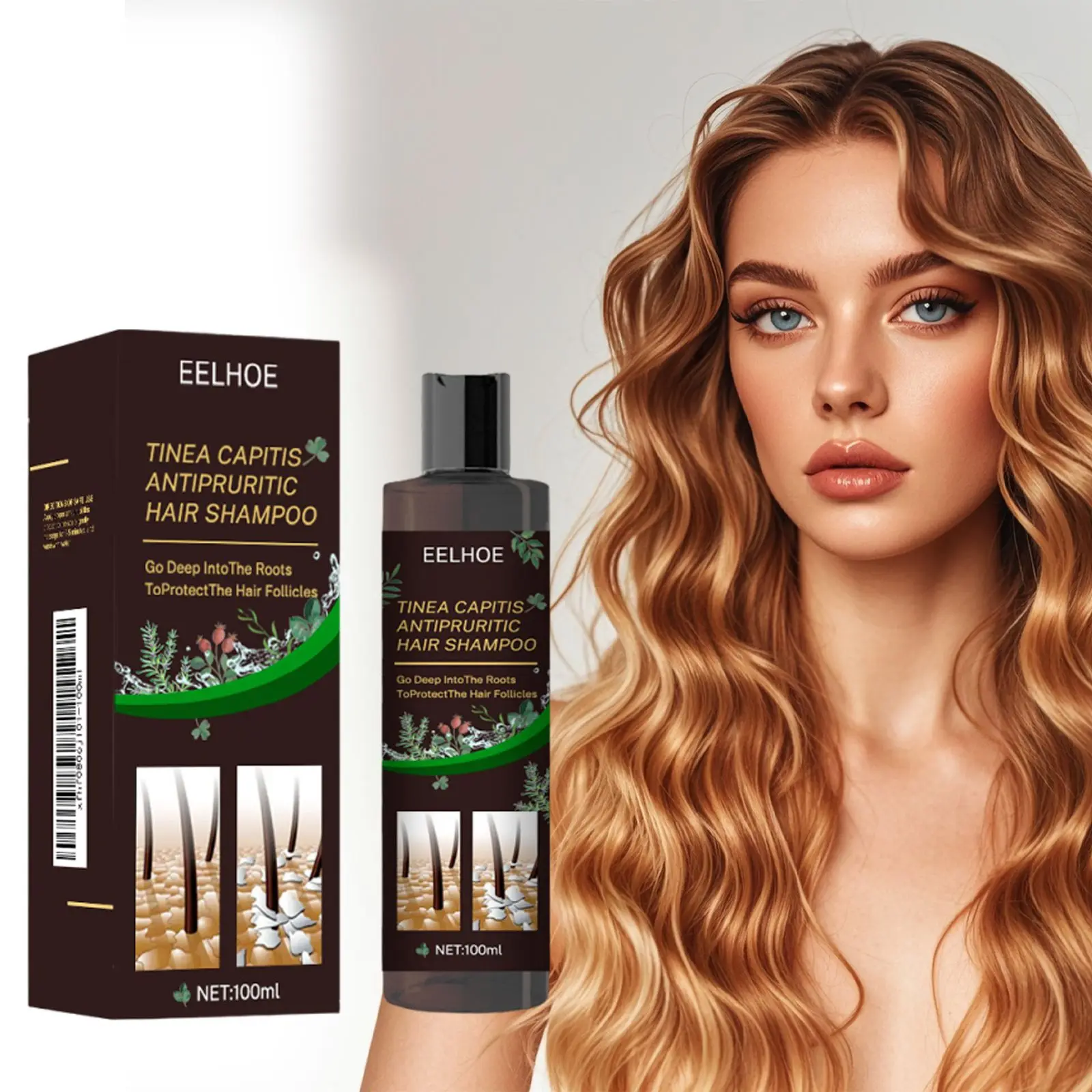 100 مللي شامبو Eelhoe المضاد للقشرة وحكة فروة الرأس للتحكم في زيت تحديث فروة الرأس وتعزيز بصيلات الشعر ومنع تساقط العناية بفروة الرأس
