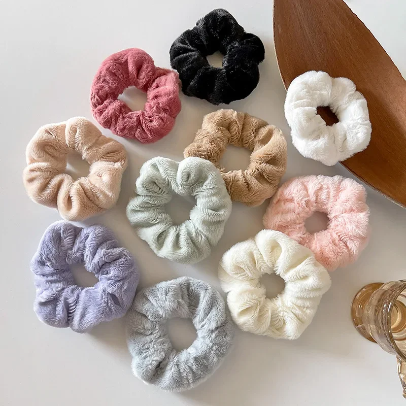 Zimowe ciepłe miękkie Scrunchie Vintage pluszowa elastyczna opaska do włosów krawat Multicolor duża gumowa pętla do włosów damskie akcesoria do włosów — zdjęcie 2
