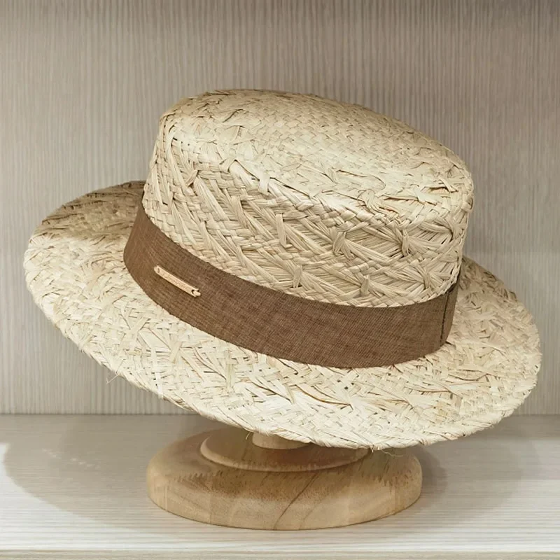 Kobiety kapelusze letnie szerokim rondem kapelusz wioślarski słomkowy kapelusz przeciwsłoneczny ze skórzanym paskiem kapelusz Fedora kapelusz na plażę — zdjęcie 2