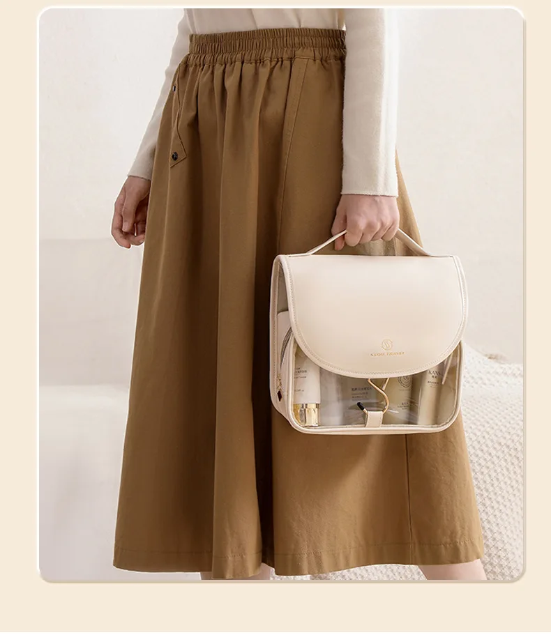 Pu Material Fashionable and Simple Unisex Hanging Toiletry Bag, with Hook, Large Capacity Portable Cosmetic Storage Bag, Transparent Pvc Waterproof Toiletry Bag, Suitable for Daily Travel, Business Trips, Hotel Vacations, Student Dormitories, Carrying and Organizing Makeup and Skincare Products, Toiletries, Etc., Dry and Wet Separation, Handheld Storage Bag, Washable Bag, Large Travel Multifunctional Hanging Bag, Makeup Bag with Hook