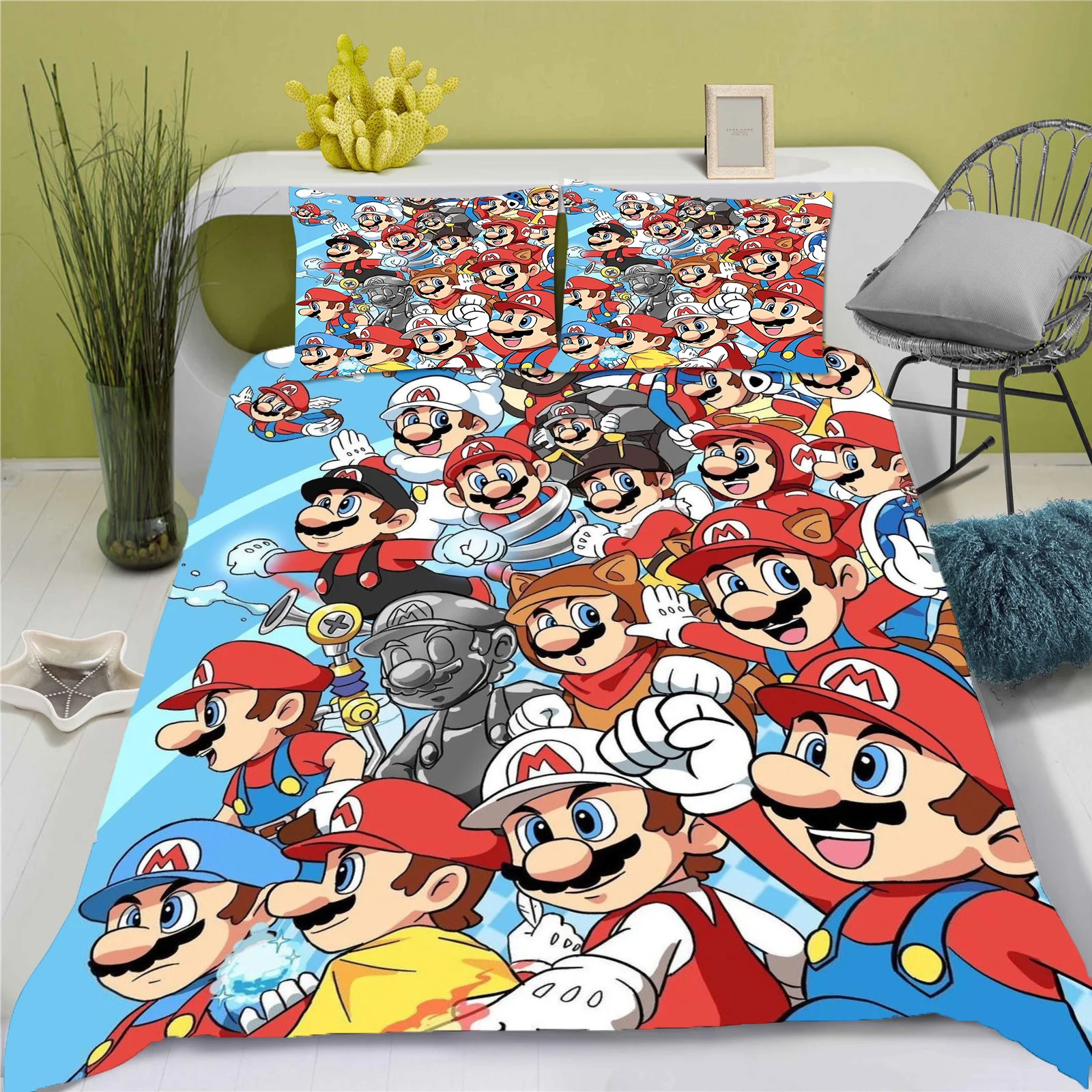 Super Mario Bros, Home Bedroom Comforte Nordic полиэстер, подходит для детей и взрослых, набор из 3 предметов