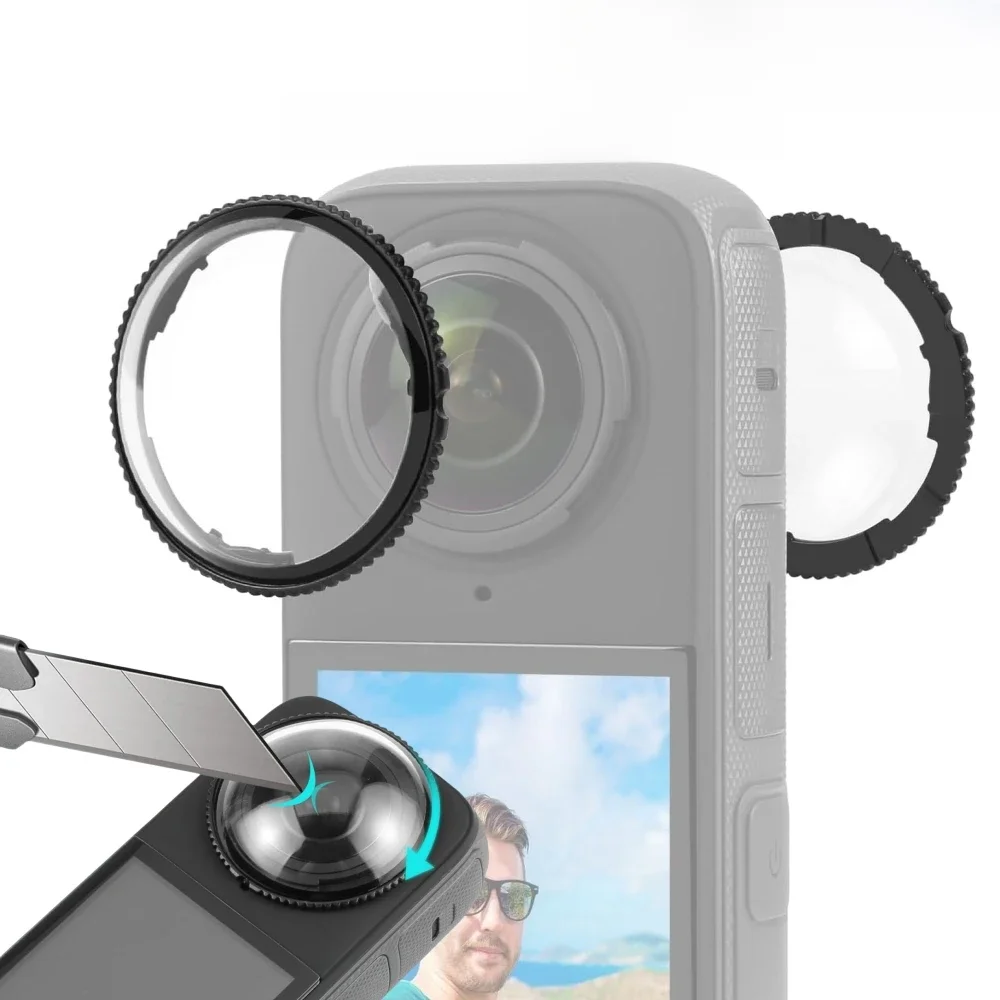 Objektivschutz aus gehärtetem Glas, Displayschutzfolie, kratzfest, drehbare Abdeckung für Insta360 X4 Kamerazubehör, optisch beschichtet