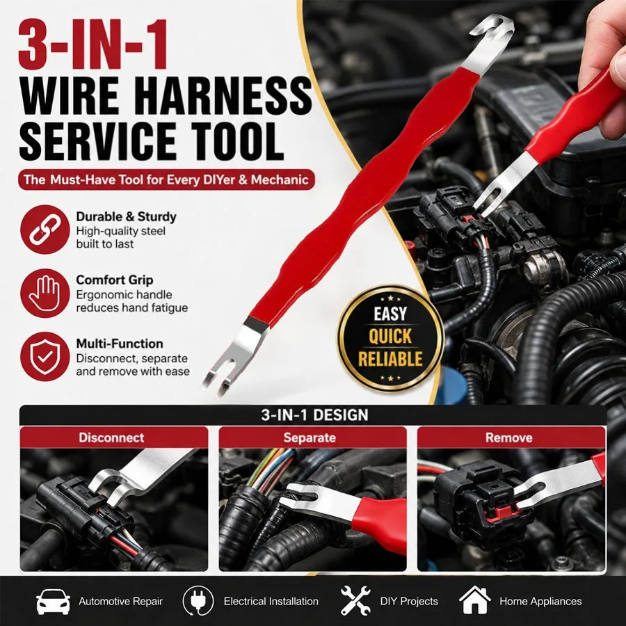 Multifunctional Automotive Electrical Connector Disconnect Tool, Dual-End Wire Harness Puller Pliers, Wire Cutter Stripper