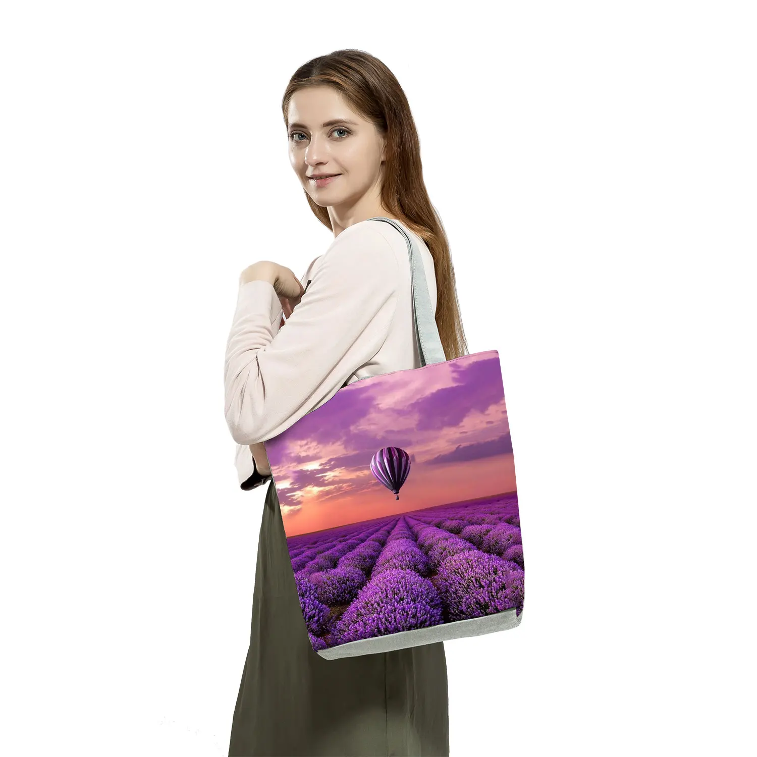 Travel Beach Package Ladies Shoulder Bag Purple Casual Women Shopping Tote Bags Outdoor Sunflower Lavender Floral Print Handbags